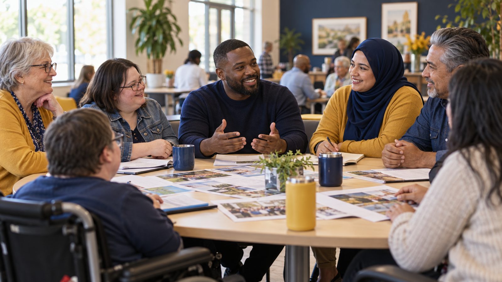 Adults in a community discussion