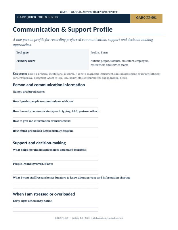 Document cover preview: Communication & Support Profile