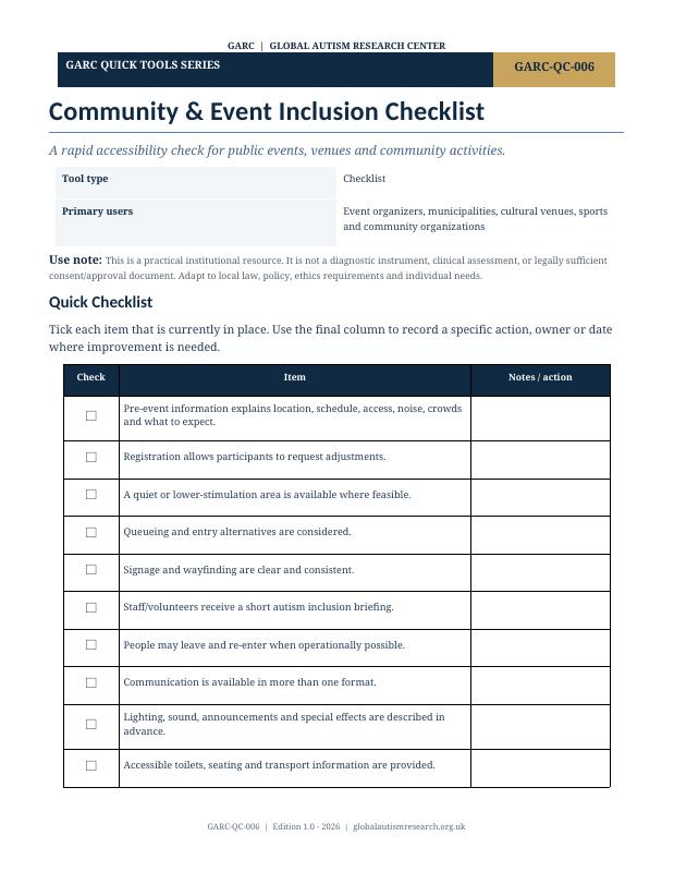 Document cover preview: Community & Event Inclusion Checklist
