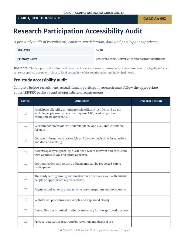 Document cover preview: Research Participation Accessibility Audit