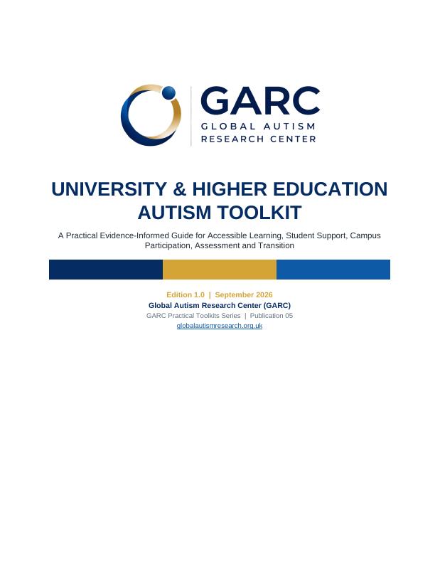 Document cover preview: GARC University & Higher Education Autism Toolkit