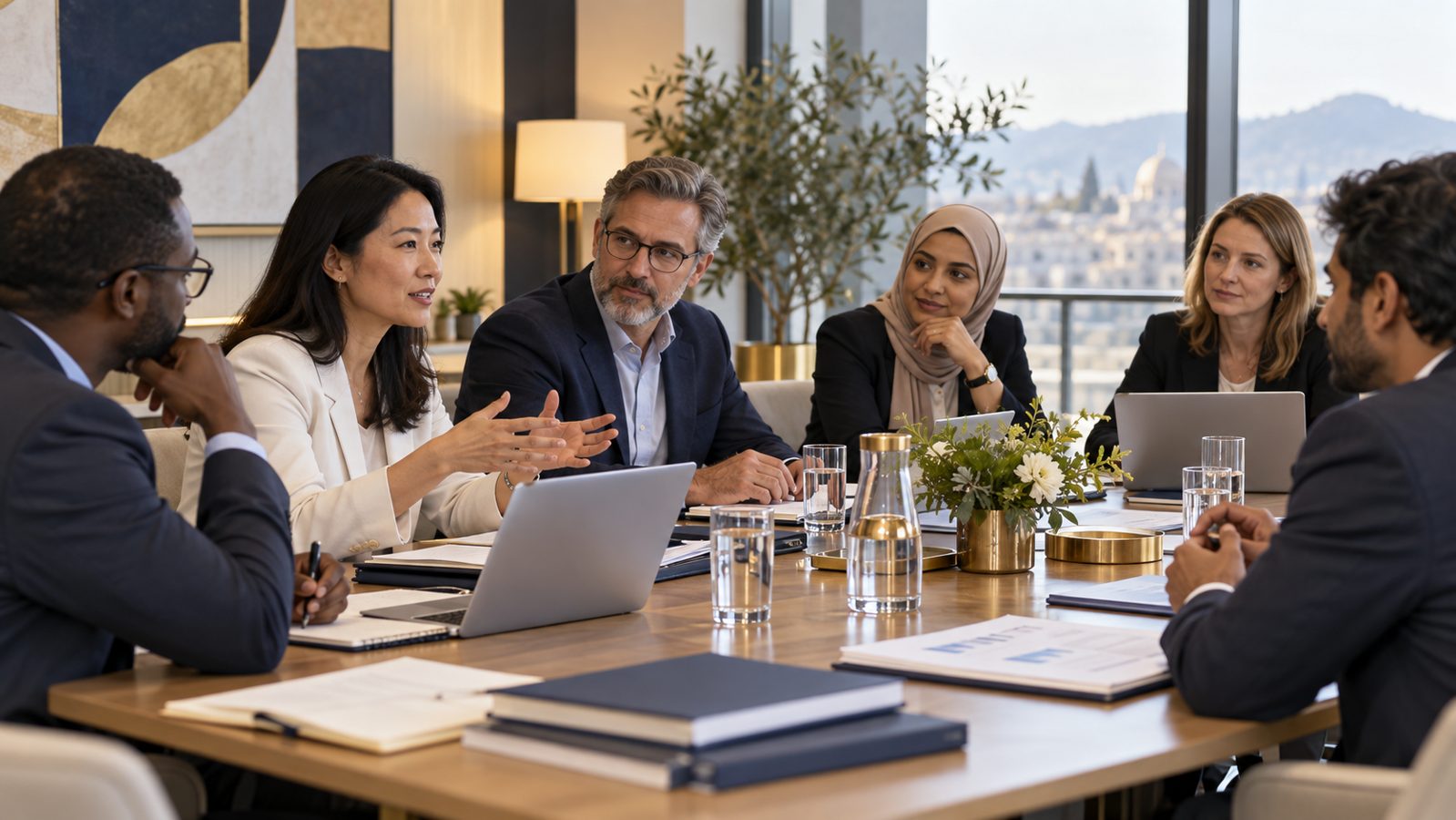 Professionals in a research policy discussion